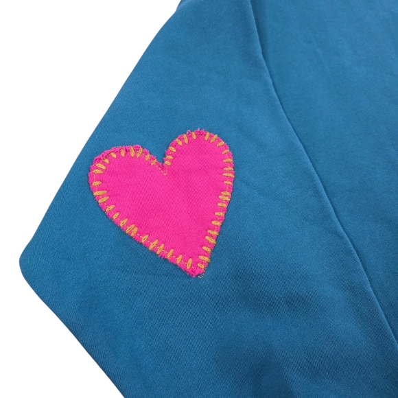 Natural Life Loved Embroidered Crewneck Sweatshirt Medium Teal Pink Hearts Boho - Picture 3 of 8